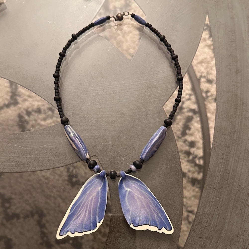 Elegant Blue and Black Beaded Necklace
